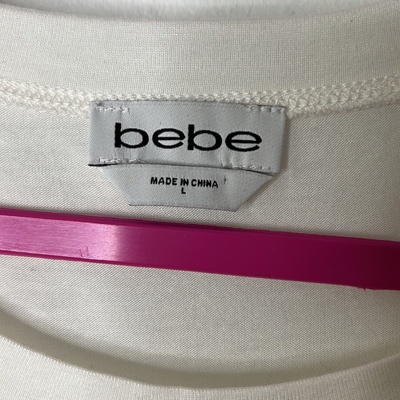 Bebe Logo Rhinestone Tee in White, Size Large. - Picture 4 of 9